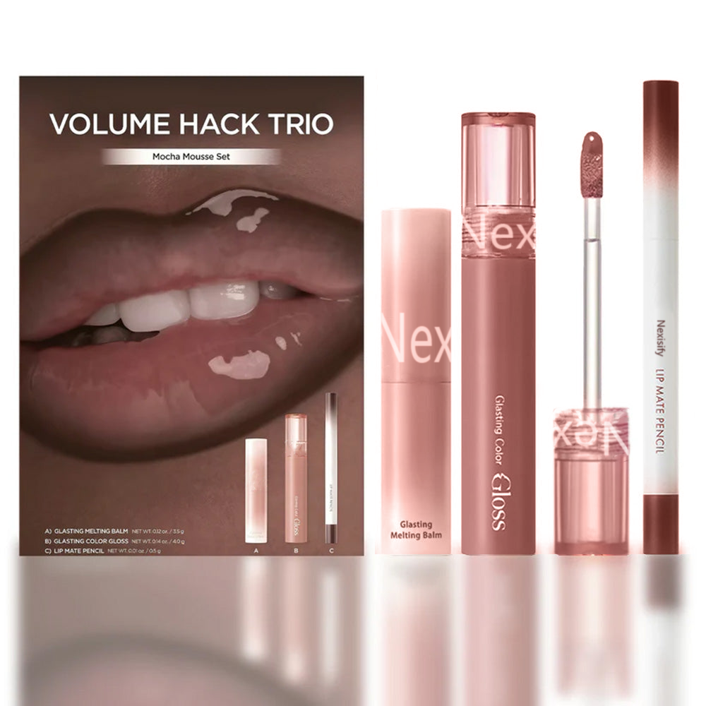 LIP VOLUME HACK TRIO (3 Shades, Lip Mate Pencil & Melting Balm & Color Gloss)