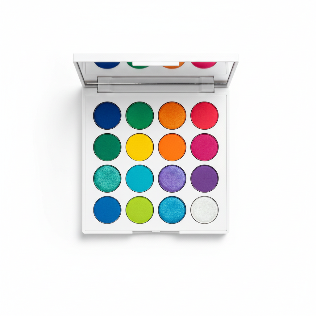16-Color Rainbow Eyeshadow Palette open view showing vibrant shades