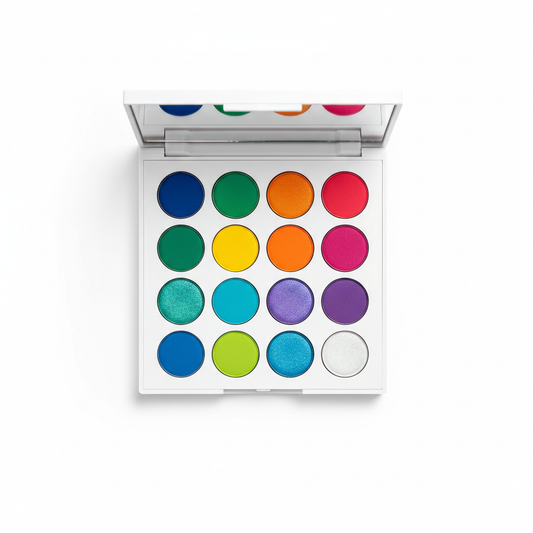 16-Color Rainbow Eyeshadow Palette open view showing vibrant shades